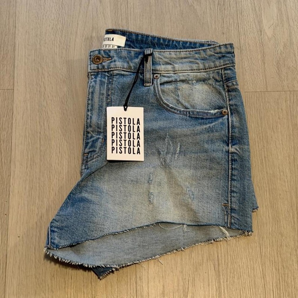 Pistola High Rise Cutoff Jean Shorts Distressed Light Blue Denim Rip Size 31 NWT